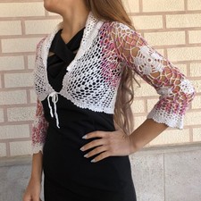 Handmade Irish Crochet Lace Bridal Bolero Wedding Shrug White Floral Jacket