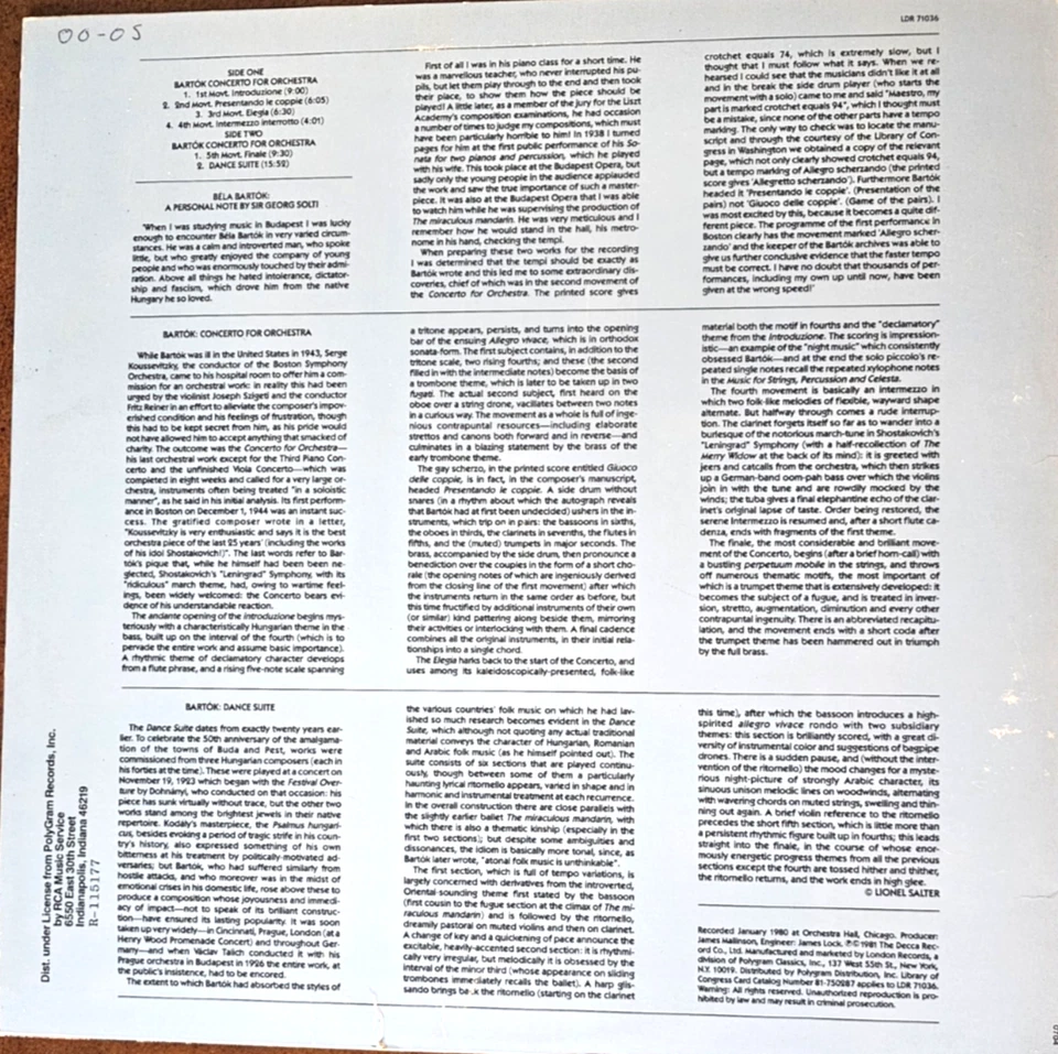 BARTOK- Concerto For Orchestra/Dance Suite- SOLTI/CHICAGO SYM   London LDR 71036 - Image 2 of 4