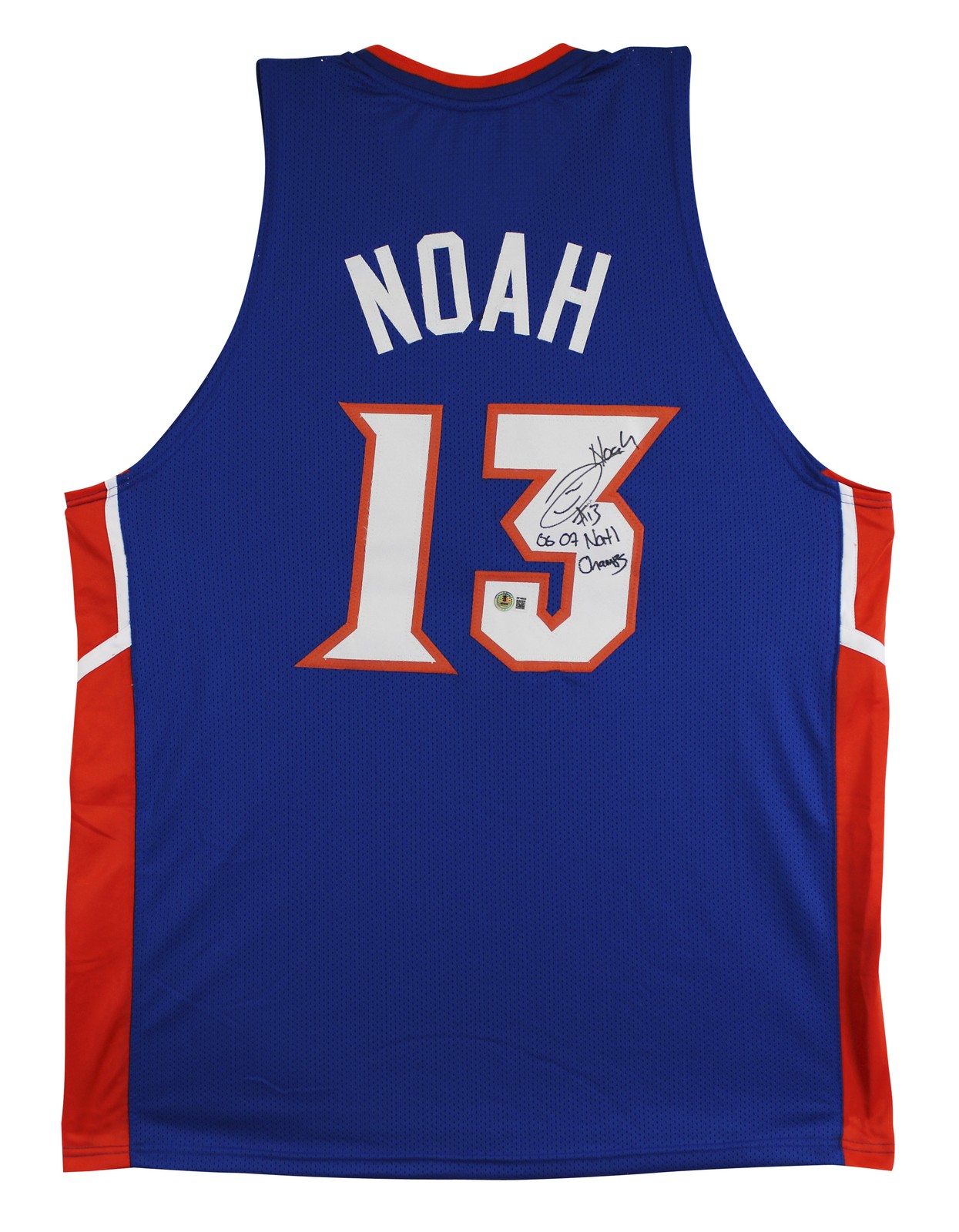 Joakim Noah Autographed Signed Florida Gators Florida "06 & 07 Nat'l Champs" Blue Pro Style Jersey BAS Wit 