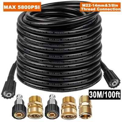 #ad High Pressure Washer Hose Extension Tube 25 100#x27; 5800PSI M22 14amp;15mm or 3 8quot; QC $19.99