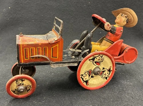1929 Louis Marx Wind Up Tin Cowboy Whoopee Car