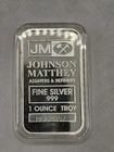 Vintage Johnson Matthey 1 oz Fine Silver .999 Bar Serial Number: B662057