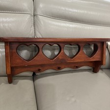 Vintage Handmade Solid Wood Cottagecore Hearts Cutout Wall Hanging Shelf