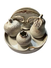 5 Piece Red Pottery Crackle Salt / Pepper Napkin Centerpiece Pottery VTG HTF