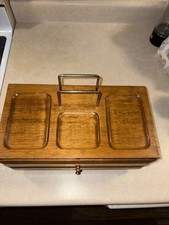 Solid Wood Dresser Valet  Double Drawer Jewelry Box Vintage 1970s