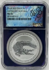 2014 Australia Perth Mint 1 Oz Silver - Saltwater Crocodile NGC MS 70 Traderbea 