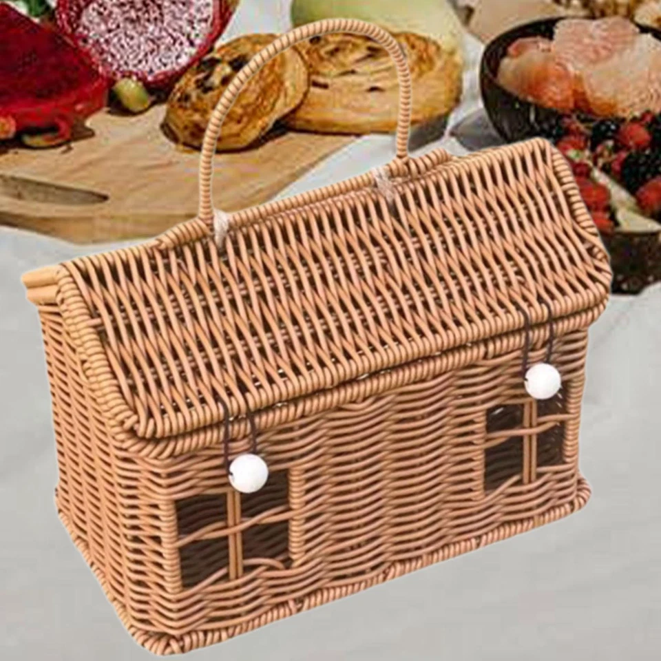 Woven Rattan Basket Gift Wrapping Basket Artwork Decorative Picnic Basket for - Image 2 of 4