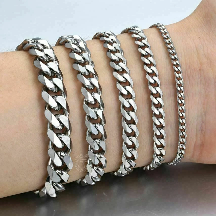 High Fashion Mens Chain 3 5 7 9 11mm Bracelet Curb Cuban Link Gift 7 to 11 Inch