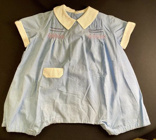 Vintage 1940's Baby Boy Romper Blue cotton