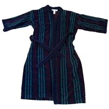 VTG Perry Ellis Multicolor Striped Heavy Robe Terrycloth Belted Big Lebowski OS