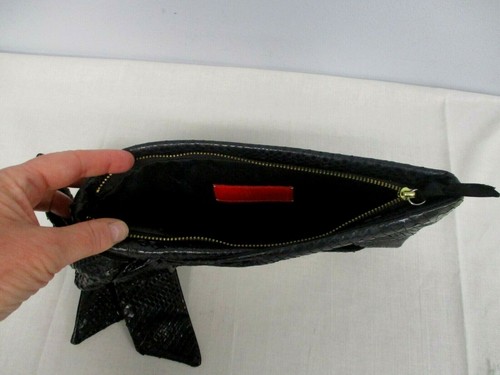 VALENTINO GARAVANI BLACK SNAKESKIN CLUTCH PURSE with BOW ~ 10" WIDE - Picture 4 of 5