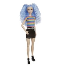 Mattel - Barbie FASHIONISTAS DOLL #170 (Rainbow Striped Top & Black Skirt &More)