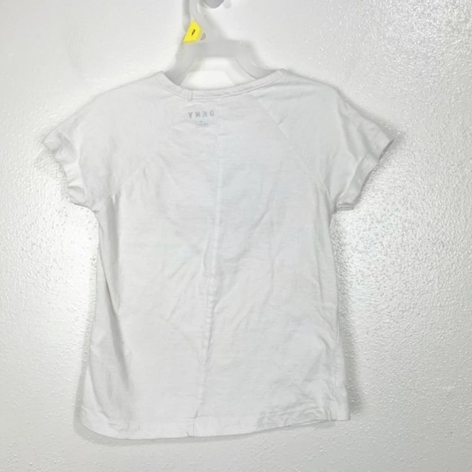 DKNY Shirt 6 Girls White Short Sleeve Tee Shirt Pink Glitter Spellout Kids Youth - Image 2 of 4