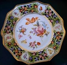 Reticulated Porcelain Bowl Antique RW Bavaria Meissen Dresden Flowers Style