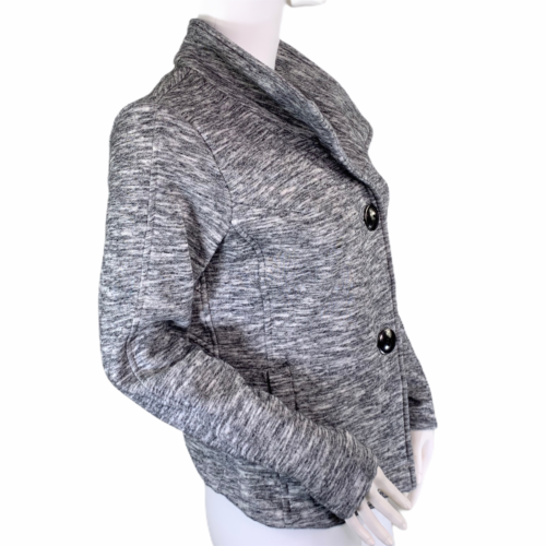 Cabi Hourglass Heather Gray Button Front Long Sleeve Elliptical Jacket Size  Med