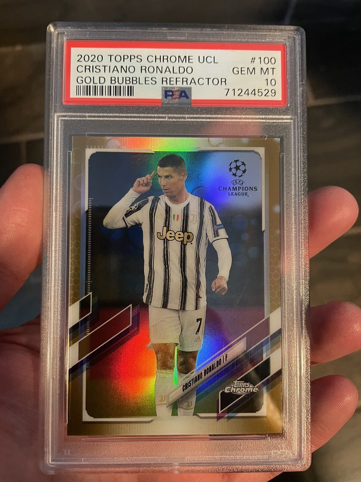 CRISTIANO RONALDO 2020 TOPPS CHROME UCL 100 GOLD BUBBLES REFRACTOR Psa 10 /36 Sp
