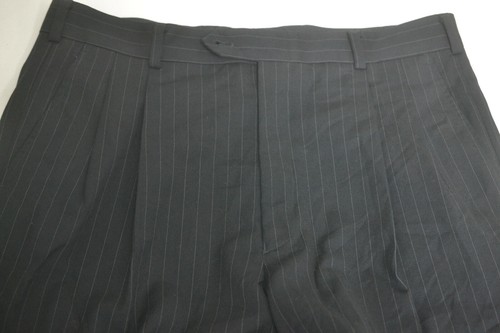 Andrew Fezza Mens Black Wool Pinstripe Pleated Front 2 Piece Suit 42L 36Wx28L - Picture 11 of 11