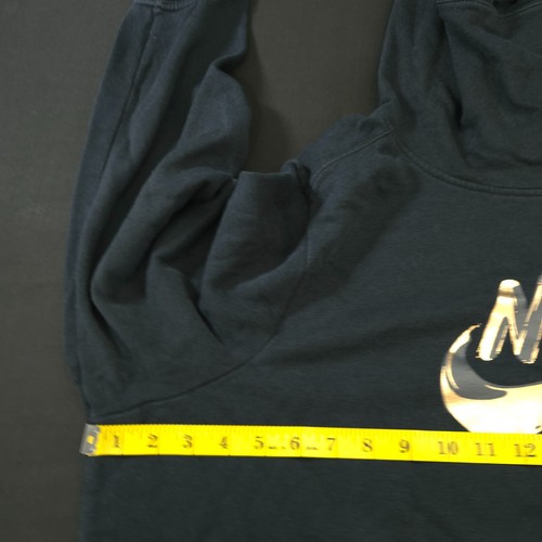 Nike Hoodie Womens 2X Gold Print Logo Funnel Neck Black Mid Weight Swoosh Spell - Picture 8 of 18