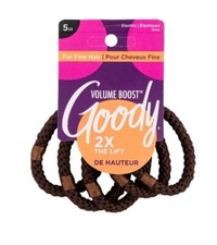 Goody Volume Boost Ponytail Elastics Hair Tie for Fine Hair Brown 5 Pcs