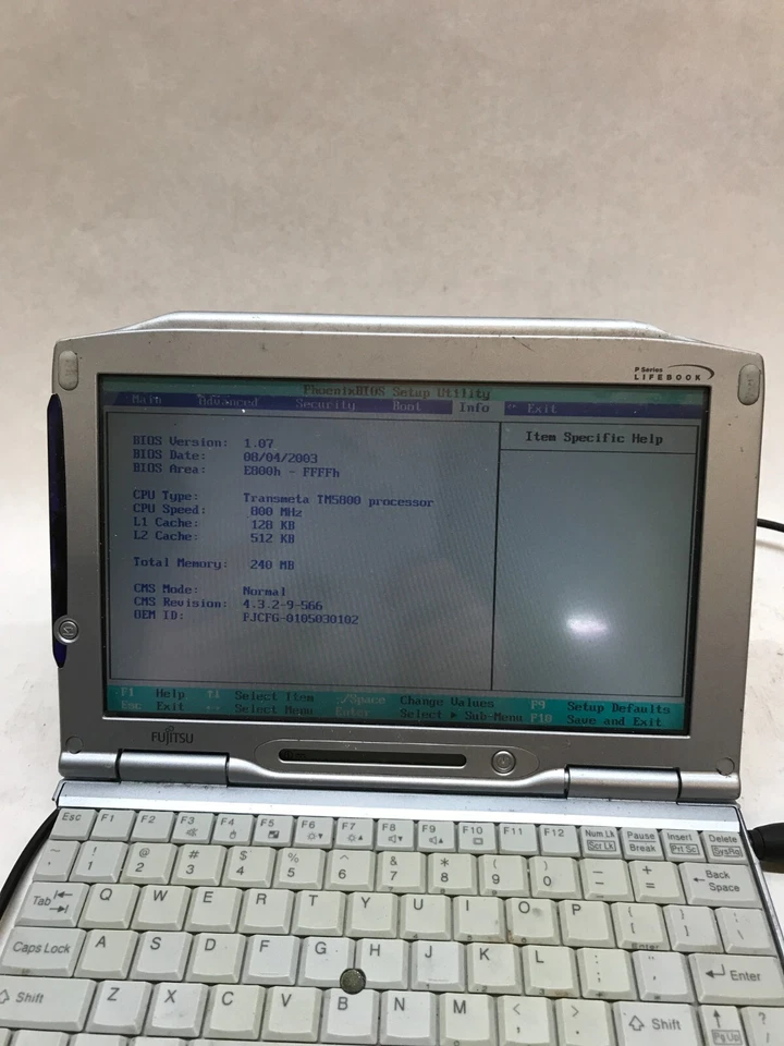 Fujitsu LifeBook P Series CP145814 Transmeta TM5800 800MHz 240MB RAM Parts! - DW - Image 2 of 4