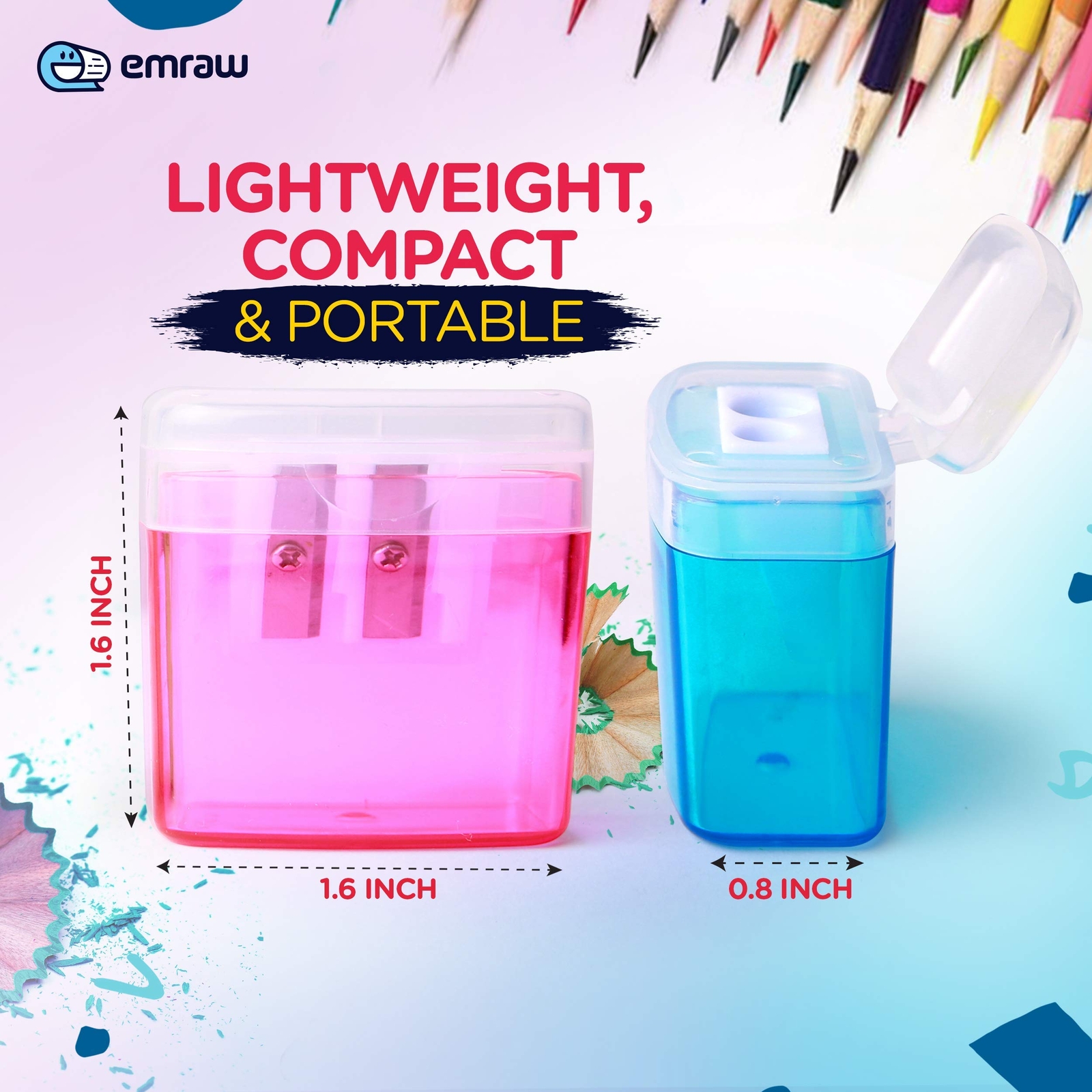 Dual Hole Manual Pencil Sharpener with Lid & Rectangular Receptacle to Catch ...