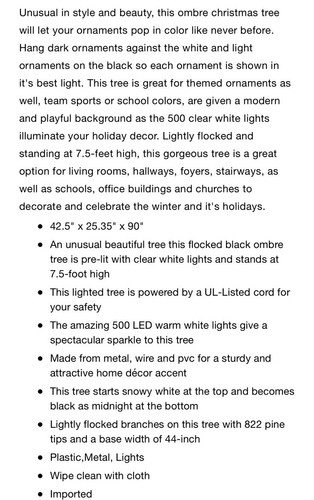 7.5' Flocked Black Ombré Clear White LED LIGHTS Prelit Sterling Christmas Tree - Picture 4 of 5