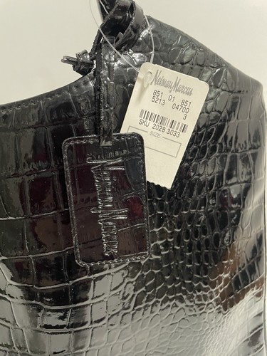 Neimann Marcus Tragetasche schwarz platt Krokodildruck neu mit Etikett - Bild 4 von 11