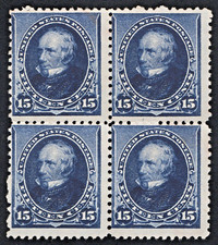 US Sc# 227 *MINT NO GUM { 15c HENRY CLAY BLOCK OF 4 } AMERICAN BANKNOTE OF 1890