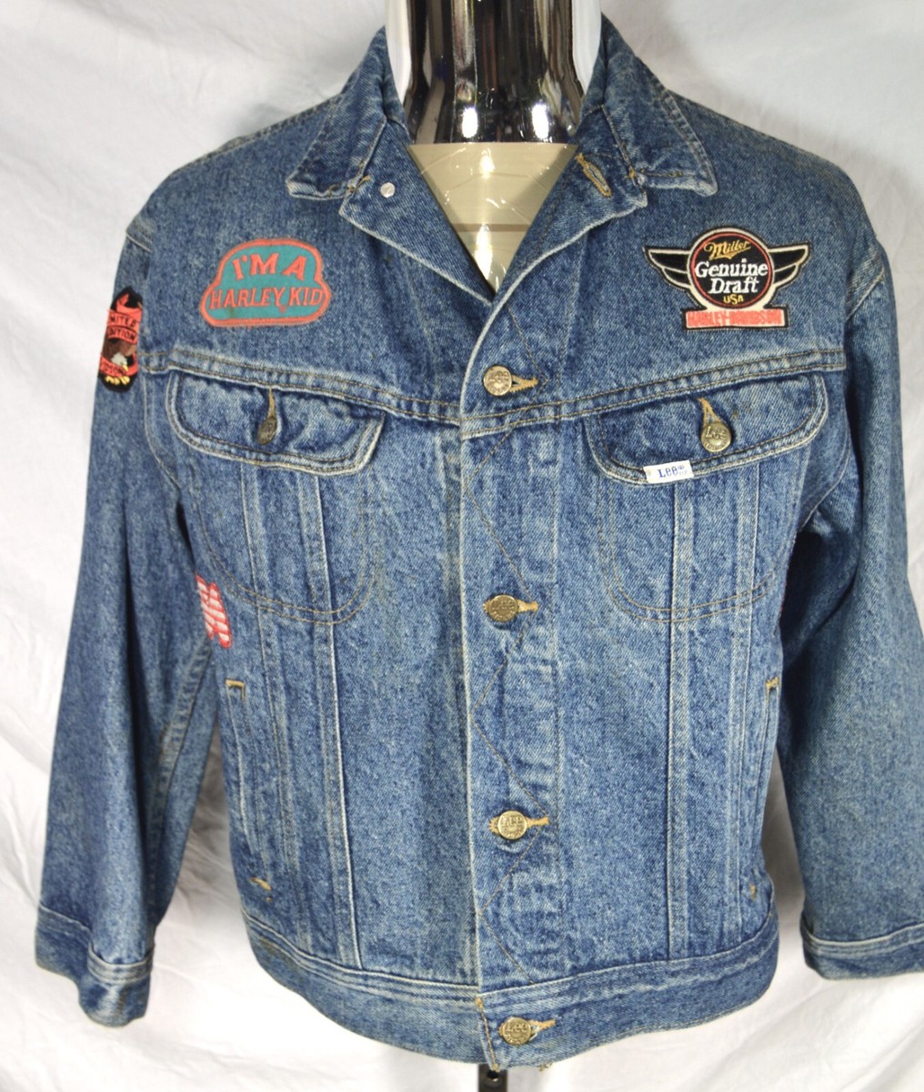 Vtg Harley Davidson Jean (10) Patch Jacket LEE Rider Denim Youth L