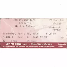 WILLIE NELSON & RAY PRICE Concert Ticket Stub NEW BRUNSWICK NJ 4/18/09 STATE