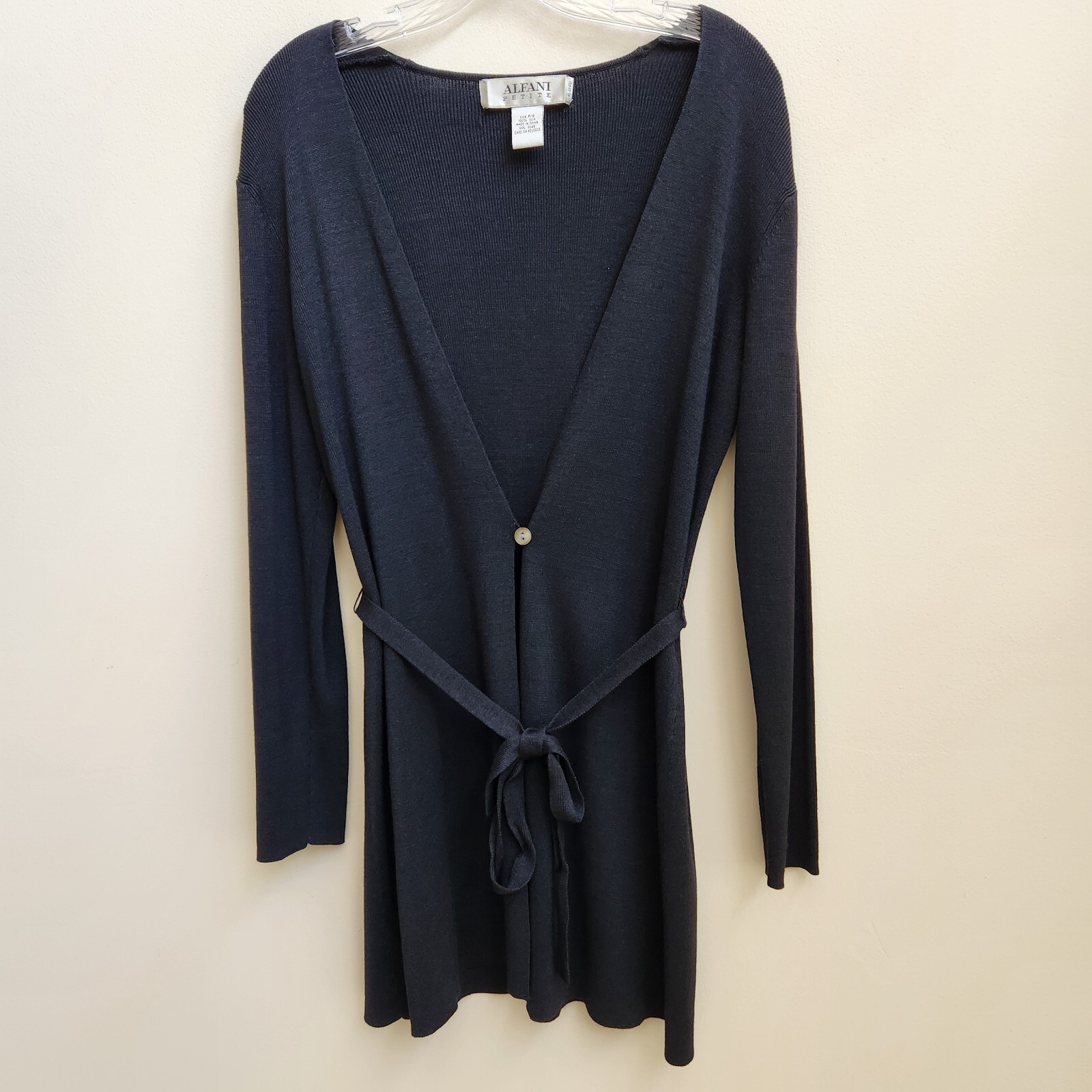 Alfani Cardigan Womens PS Black Silk Sweater One Button Knit Classic Career Chic