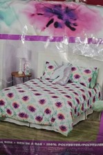 JUSTICE TIE DYE QUEEN BED IN A BAG AQUAMARINE/PURPLE 7 PIECE SET SUPER CUTE