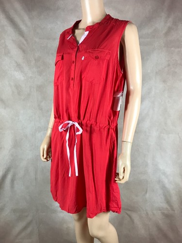 LEVI'S Red Tie Waist V-Neck Shirt Dress NWT Large - 第 2/9 張圖片
