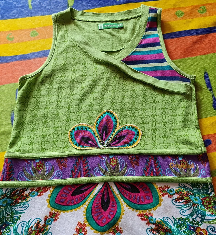 AUTHENTIC DESIGUAL FLORAL ART LOGO GREEN COTTON GIRL DRESS-SIZE:US13/14;EU 158 - Image 4 of 4