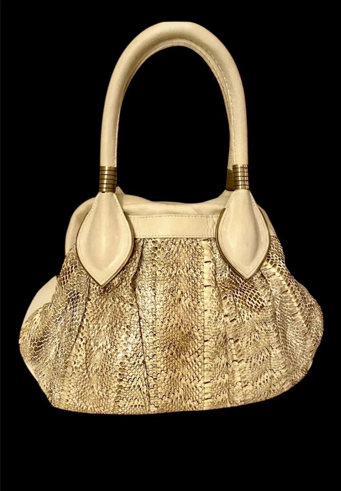 Bolso de hombro grande de cuero de serpiente genuino Augousti Cream VTG de Y2K R&Y EUC Foto 2 de 4