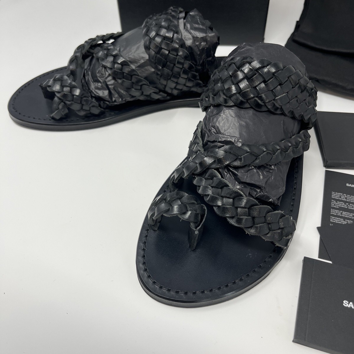 Saint Laurent YSL Women's Neil Slip On Braided Leather Sandals