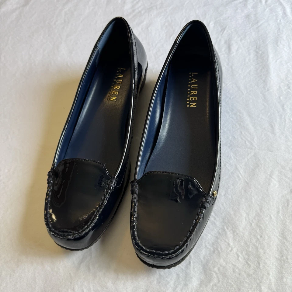 Lauren Ralph Lauren Patent Leather Classic Flats Loafers Shoes Navy Blue S 7.5  - Image 3 of 4