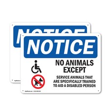  2 Pack No Animals Except Service Animals OSHA Notice Sign Decal Metal Plastic
