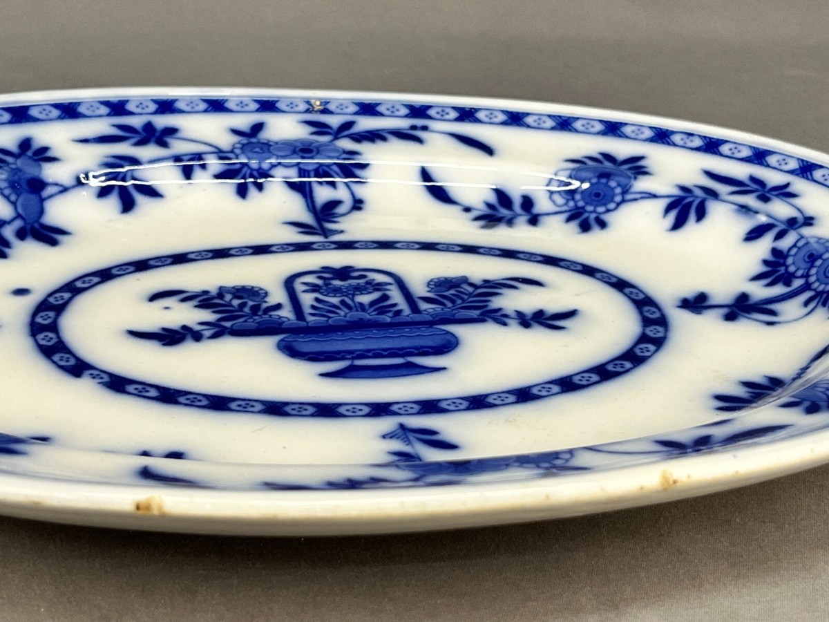 Antique Minton DELFT Blue 13” Oval Serving Platter c. 1917