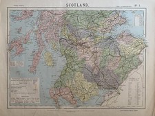 1889 SOUTH SCOTLAND ORIGINAL ANTIQUE MAP BY LETTS, SON & Co. 131 YEARS OLD