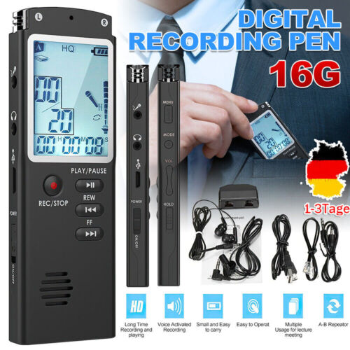 16GB Digital Diktiergerät Mini MP3 Player Aufnahmegerät Audio LCD Voice Recorder - Bild 1 von 24
