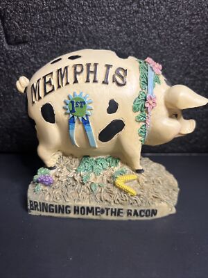 VINTAGE MEMPHIS BRINGING HOME THE BACON COIN PIGGY BANK ~ 5'' X 4'' X 3  With PLUG
