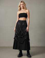 Gothic Punk Pleated Maxi Skirt with Harness Straps