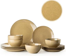 Plates and Bowls Sets 12 Pcs Modern Stoneware Dinnerware Set for 4 Kitchen Dinne