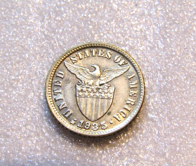 US Philippines 1935-M 10 Centavos Silver Au Coin Manila Mint