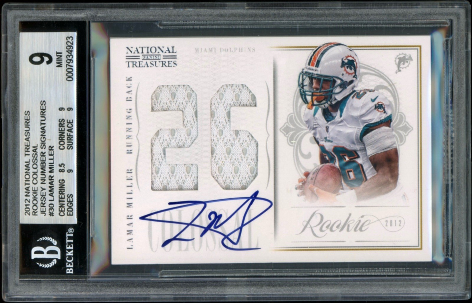 Lamar Miller Panini National Treasures Rookie Colossal Jersey Number Signatures #30 Base