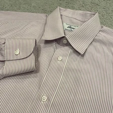 Brioni Dress Shirt Men 16.5 L Regular Purple Striped Button Neiman Marcus Italy