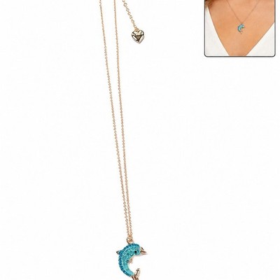 Betsey Johnson Necklace Gold Blue Crystal Dolphin Pendant cute nautical gift