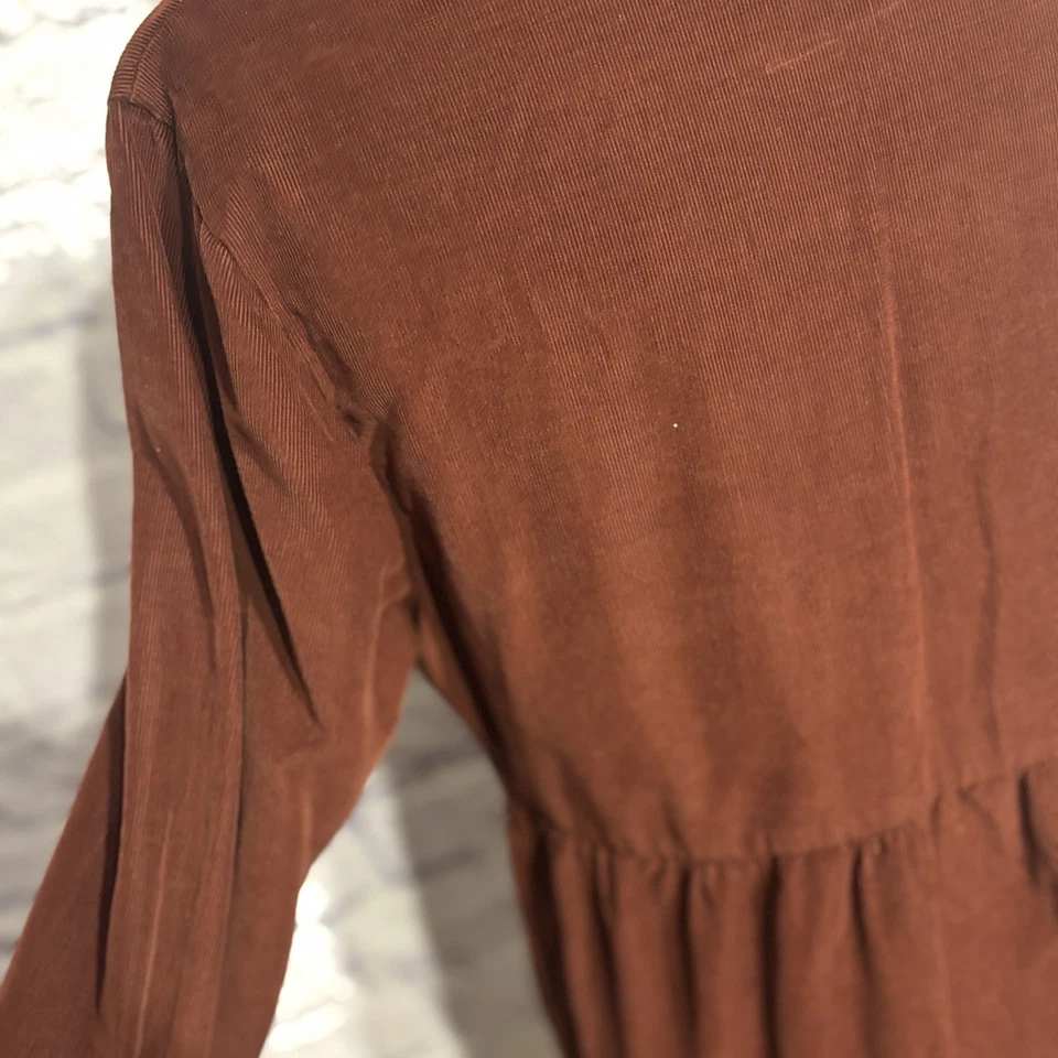 Nine West Rust Corduroy Shirt Dress XS Button Long Sleeve Cottagecore Fall - Image 4 of 4