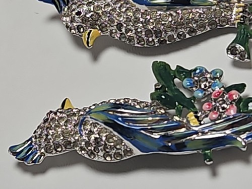 Vintage Coro Duette Vögel Fell Brosche/Anstecknadel Strass mit Blumen - Bild 9 von 17
